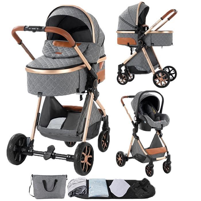 Carrinho de Bebê Magic ZC, Sistema de Viagem 3 em 1 com Bolsa, Suporta até 15kg, 0-3 Anos, Assento Reversível, Guidão Reversível, Cinza