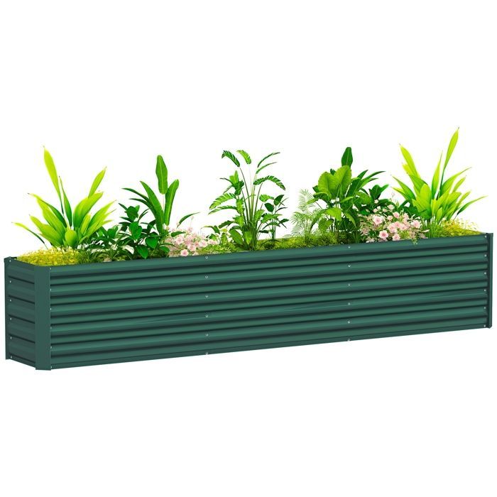 Huerto elevado Outsunny - barras de soporte y placas de esquina - fondo abierto - acero galvanizado - 240 x 40 x 45 cm - verde