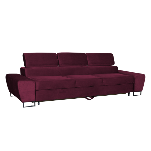 Sofa kanapa 3 os rozkładana z f. spania Bosso Family meble bordowy welur