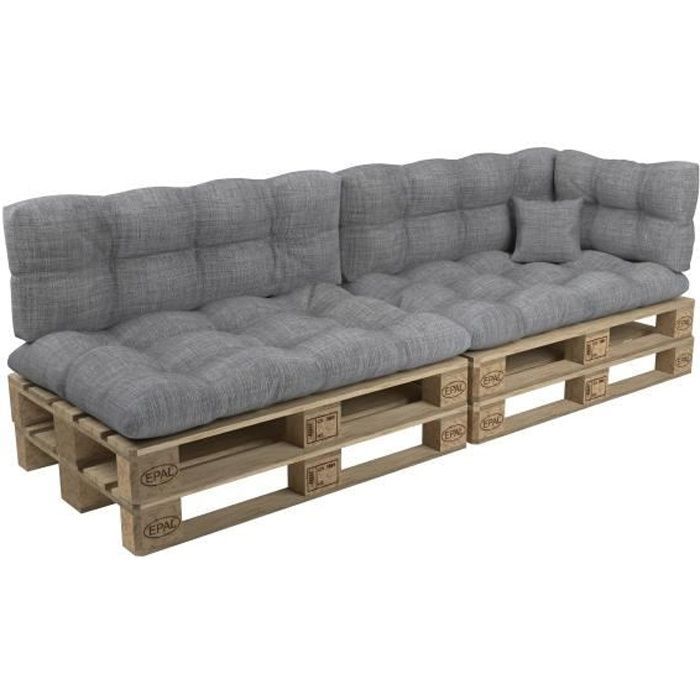 Coussins palettes Matelassé - Gris - Set 6 pièces COUSSINS DE PALETTES - 100% Polypropylène - Intérieur/Extérieur - POKAR
