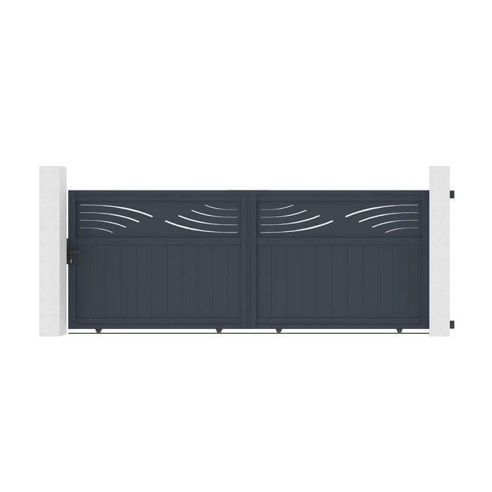 Puerta corredera y kit de motorización - Casanoov - HALTI - 3,7 m de altura (145 cm) - Aluminio - Gris antracita / Motorización RANGER C300