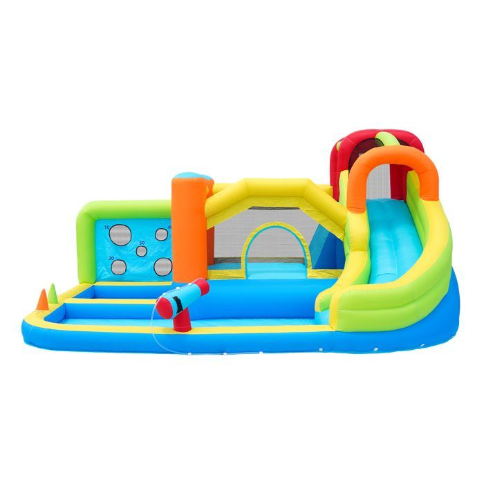 Aire de jeux gonflable avec Souffleur 450W Château gonflable enfants 3 à 8 ans avec Toboggan Trampoline Piscine Mur d'escalade