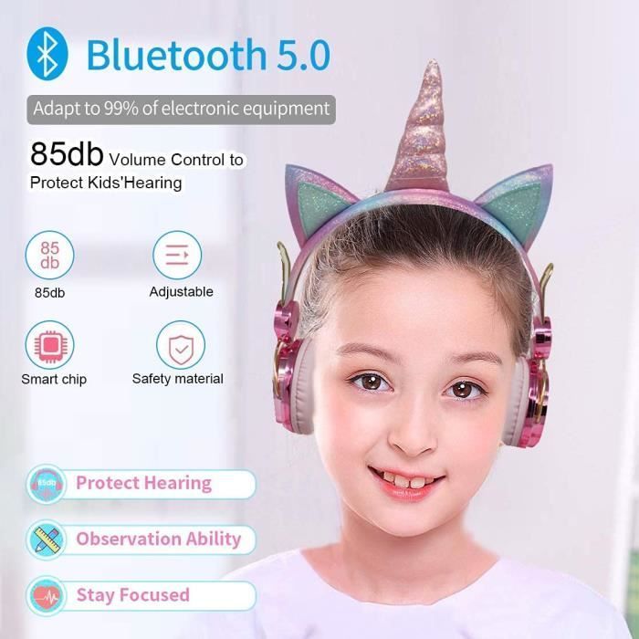 Wireless Headphones for Children - APERIL - Luminous Rhinestone Unicorn - Bluetooth - Volume Limiter