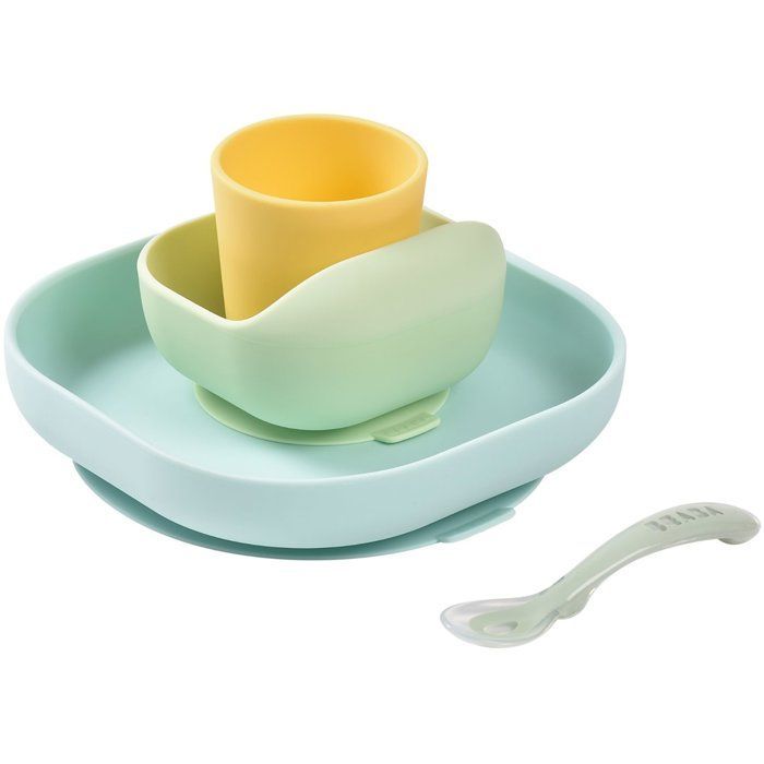 Set per la pappa - BEABA - 4 pezzi - Silicone - Giallo/Verde
