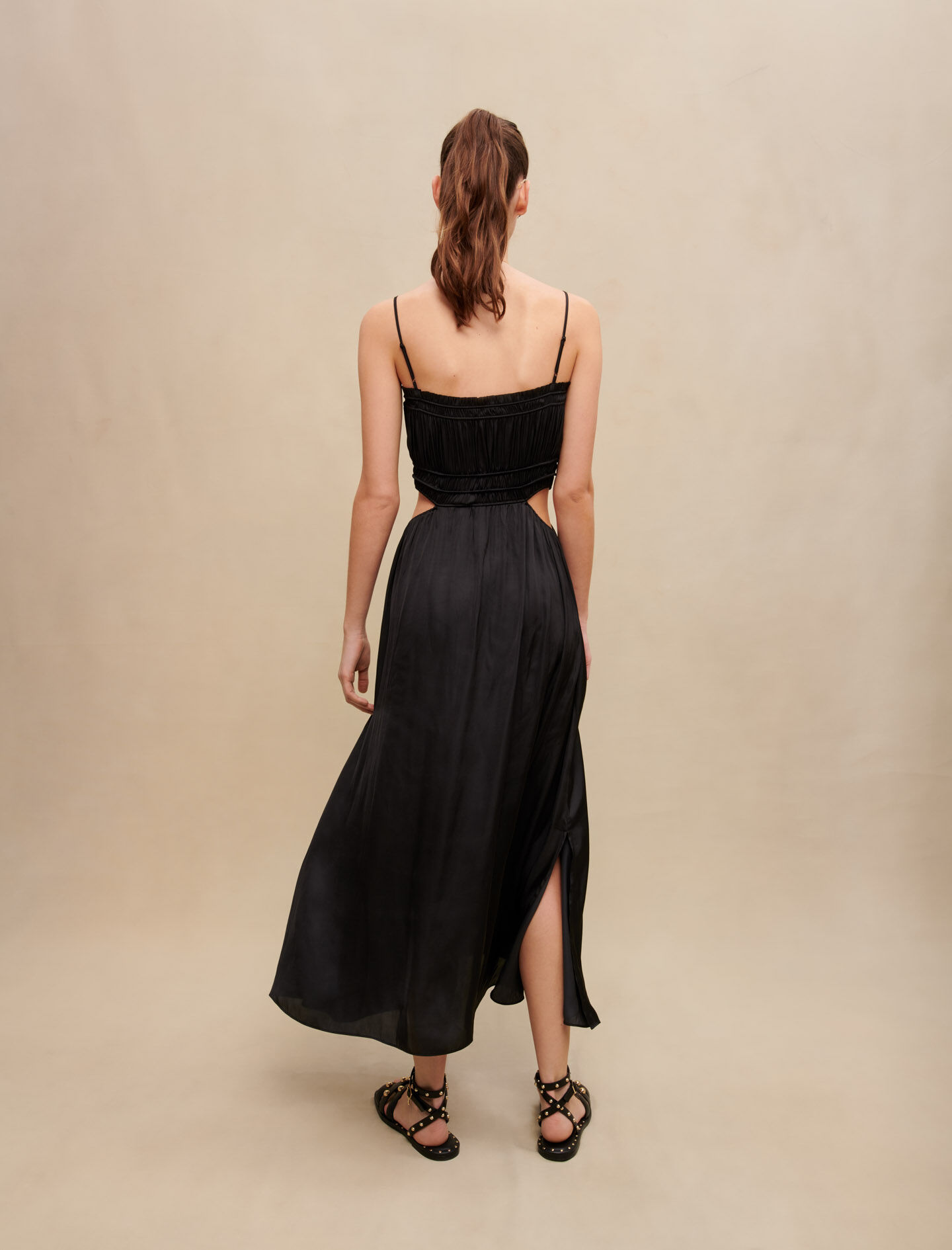 Rochie lungă din satin - Negru