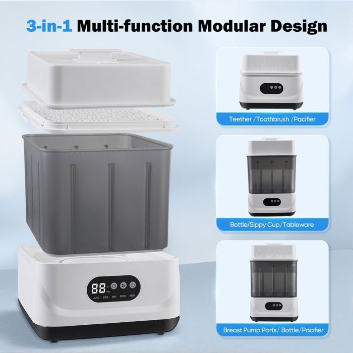 Stérilisateur de biberons avec séchage 360° et conservation 24h, écran LCD intelligent, capacité pour 9 biberons simultanément