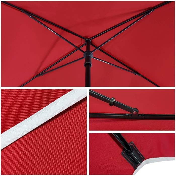Sombrilla rectangular inclinable VOUNOT® 200x125cm Roja - Altura y ángulos ajustables - Funda protectora
