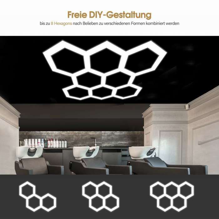 Barberpub Hexagon LED Garage Light, 30240LM 6500K Eclairage d'atelier LED hexagonal, avec 8 grilles,(LP008/pas de variateur)