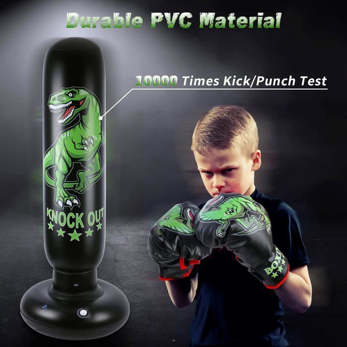 Saco de boxeo de dinosaurio para niños - Saco de boxeo independiente de 160 cm con guantes de boxeo - Juguetes deportivos de dinosaurios feroces