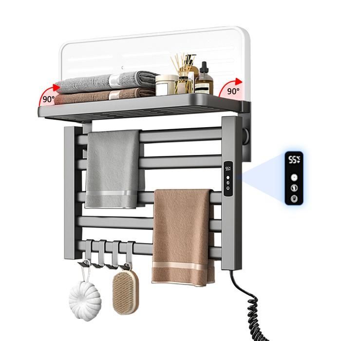 Scaldasalviette elettrico - 80W - display digitale - 5 ripiani - impermeabile - timer - 55*40*22 cm - Grigio