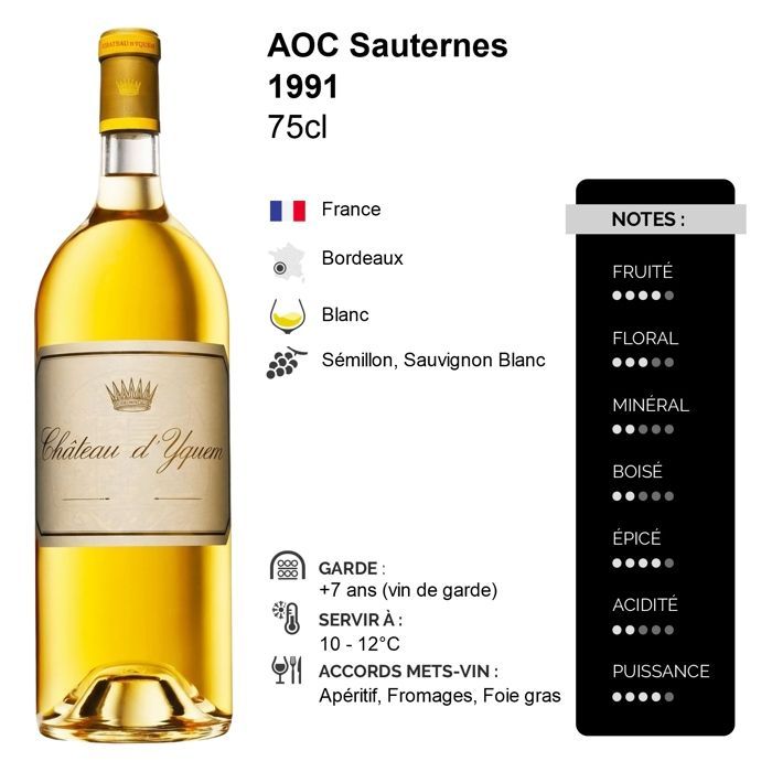 Château d'Yquem Sauternes 1991 - Vino Blanco Burdeos (75cl) Dulce