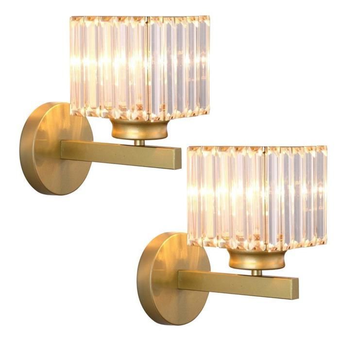WOTTES Applique Murale Moderne En Cristal, 15CM Applique Murale Carré En Cristal D’or E27, 2pcs Pour Chambre Chevet Couloir