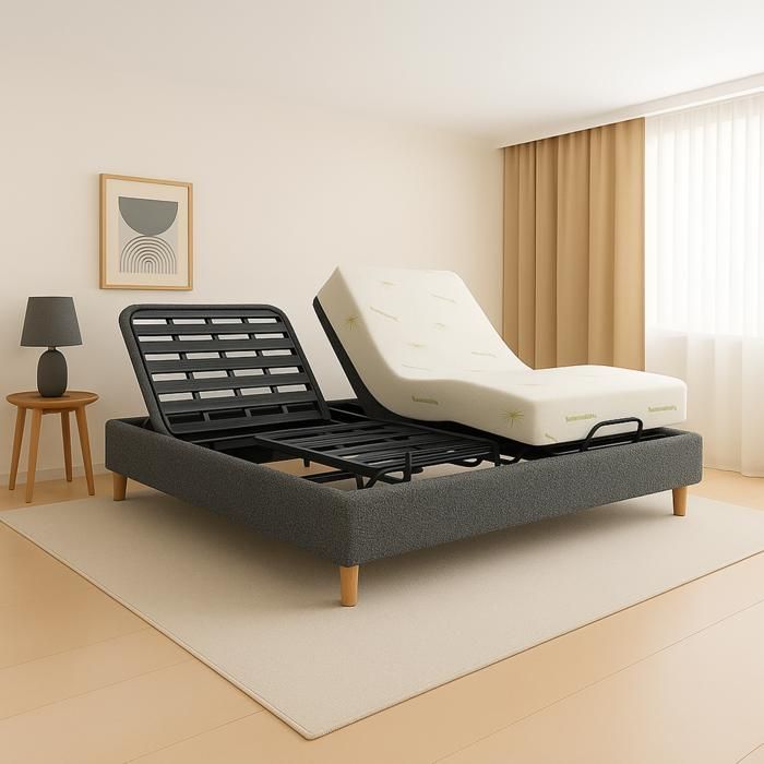 Set letto relax - SAMPUR - Orthoflex - 140x190 - Doppia motorizzazione - Materasso in memory foam da 17 cm