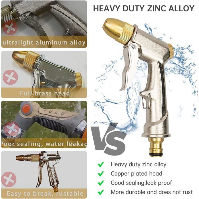 ®RisingFF Hochleistungs-Metallwasserpistole mit massiver Messingdüse, Hochdruck-Gartenschlauchsprenger
