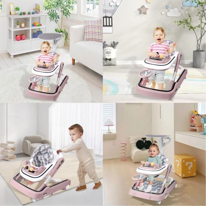Andador para bebé - XUANYU - Youpal - Con música + luz + aro de baloncesto - Plegable - Para uso en casa, exteriores, regalo - Rosa