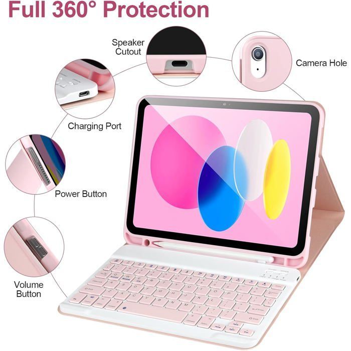 Franse hoes met toetsenbord voor iPad 11/10e generatie (A16 2025 11-inch/10e generatie 2022 10,9-inch) - roze
