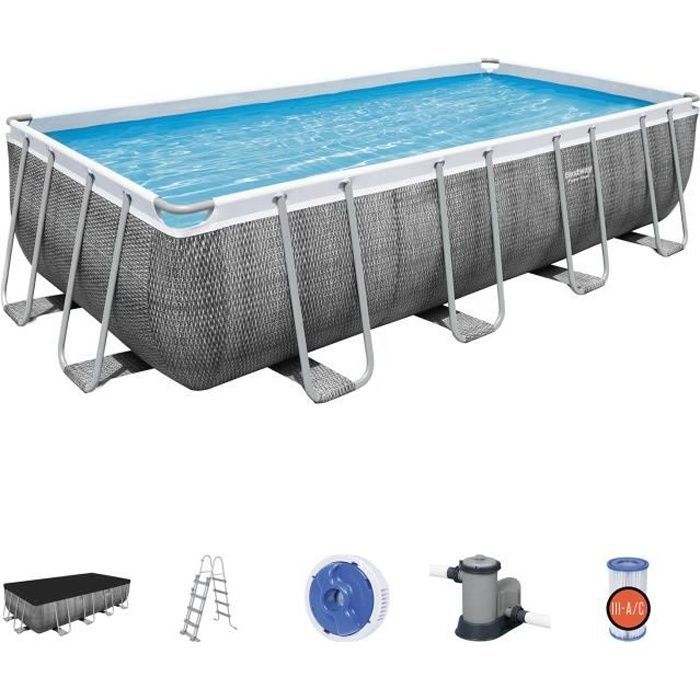 BESTWAY Power Steel™ Tubular Above Ground Pool Kit - 549 x 274 x 122 cm - Rectangular (Includes pump, ladder, cover)