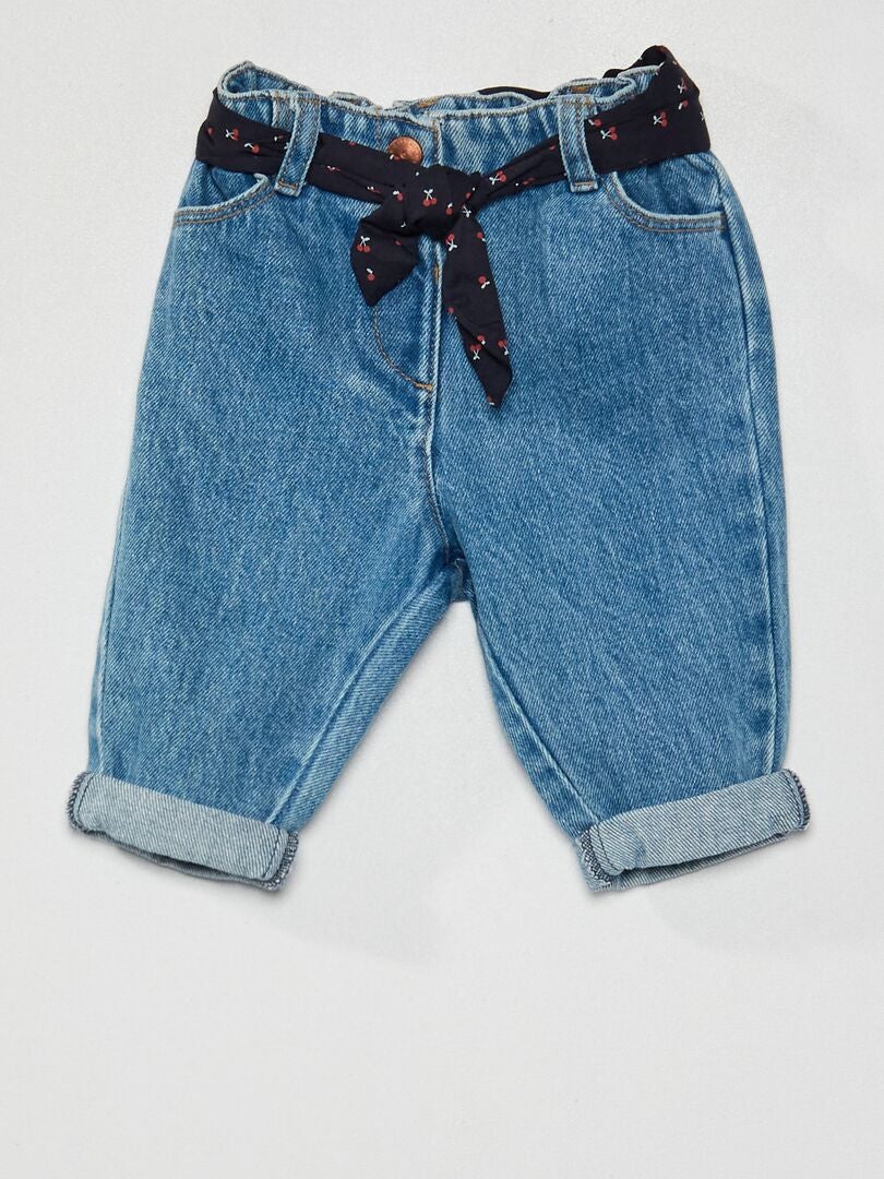 Pantalones vaqueros tipo bolsa de papel con cinturón de tela - AZUL