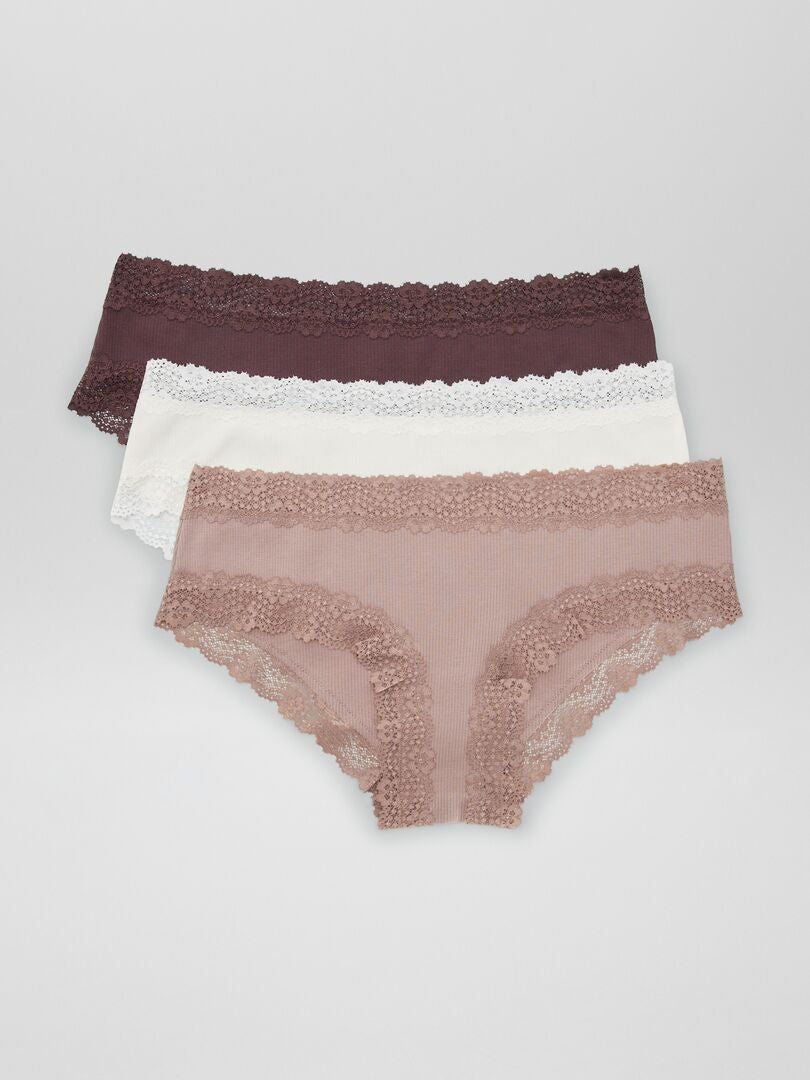 Set van 3 geribbelde culottes - pruimbruin