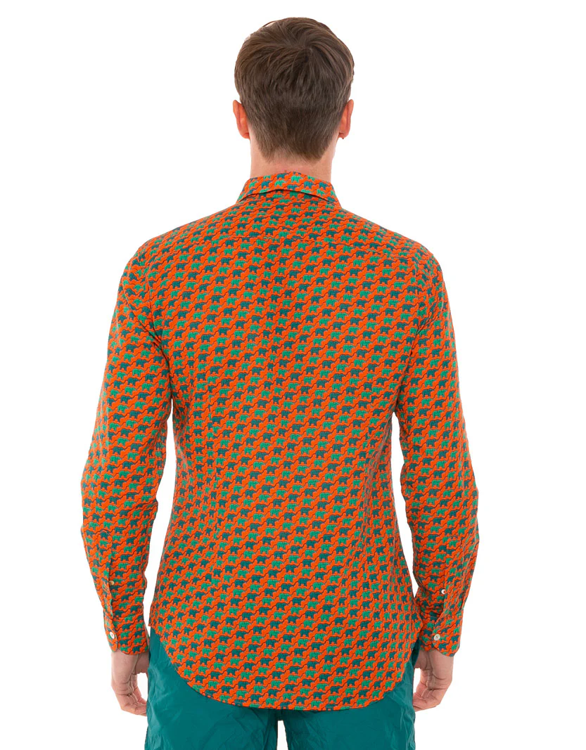 Sikelia herenoverhemd van katoenen mousseline met olifantenprint