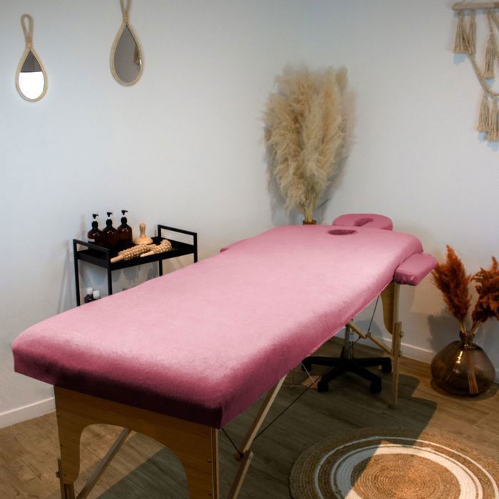 Komplettes Set Massageliegenbezüge – Frottee – Pastellrosa – Vivezen