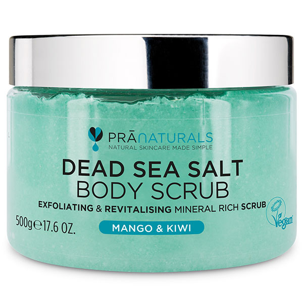 Exfoliante corporal de sal del Mar Muerto PraNaturals 500 g - Mango y kiwi