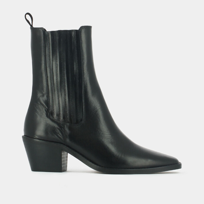 Bottines à talons et bouts pointus  en cuir noir