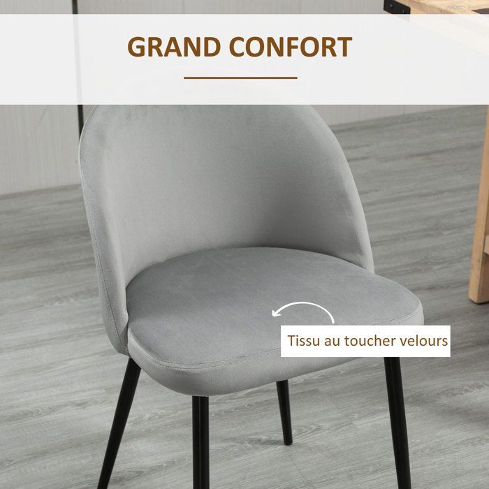 HOMCOM - Chaise de Salle à Manger - Velours - 49x50x77cm - multicolore