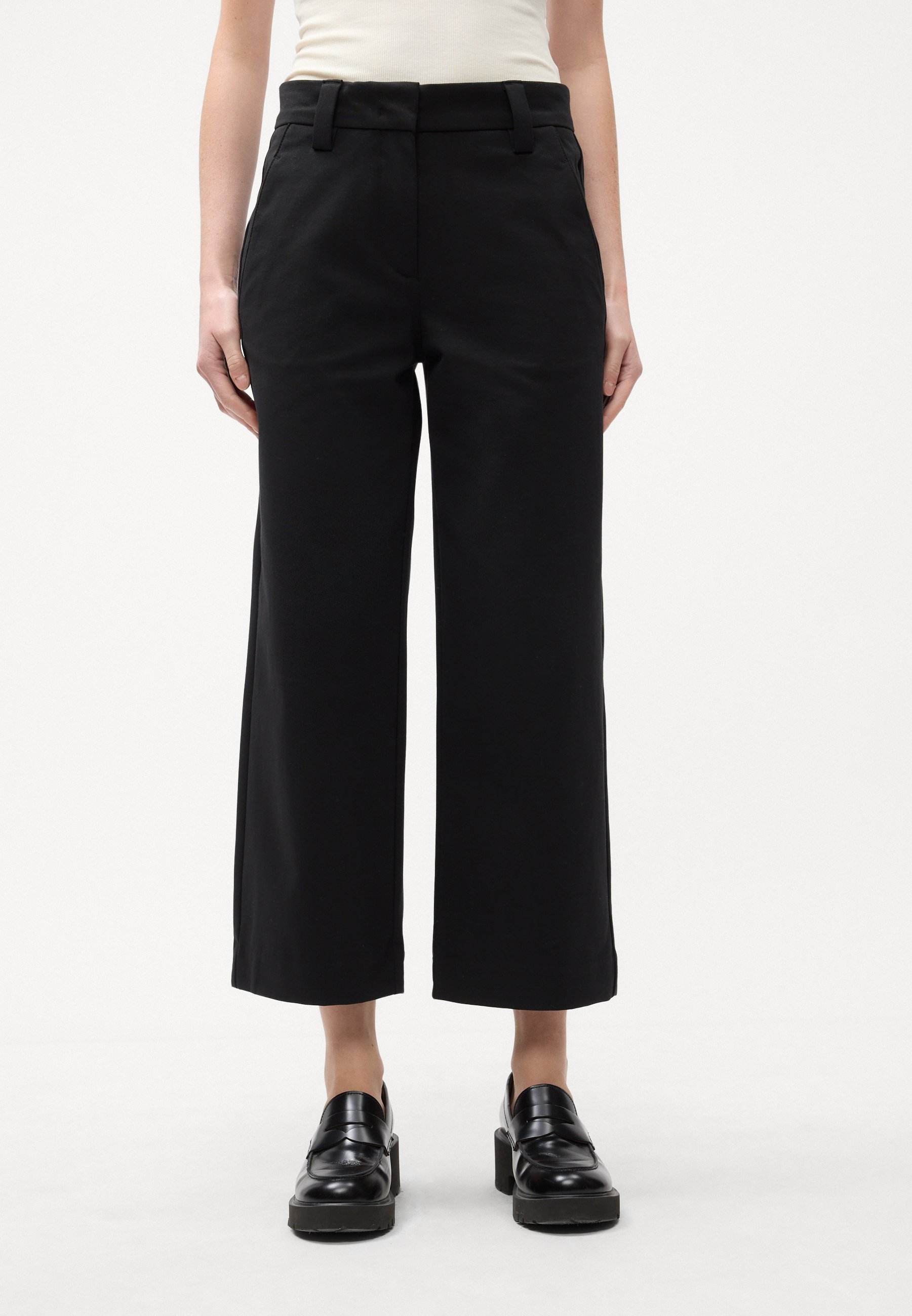 Marc O'Polo Broek met gemiddelde taille, wijde pijpen en cropped model - Broek - zwart