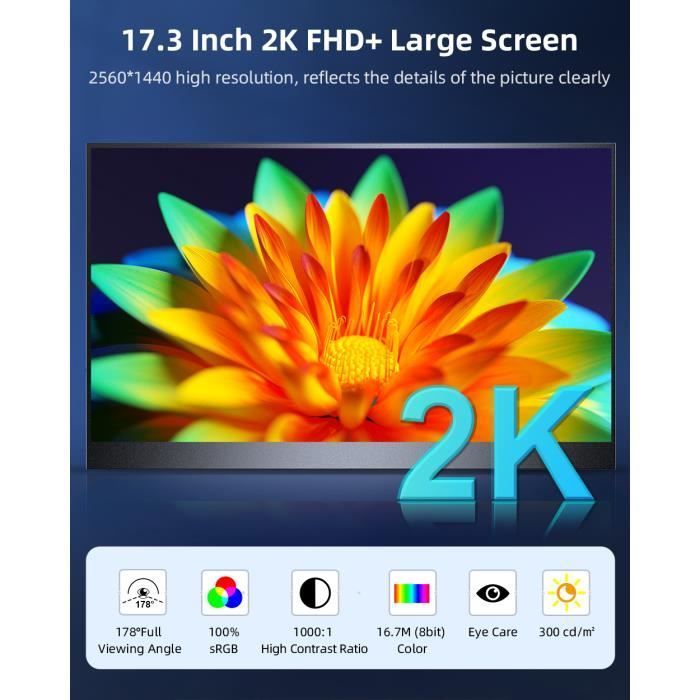 Monitor portatile UPERFECT da 17 pollici - Monitor da gioco USB-C 2K per SAMSUNG DEX