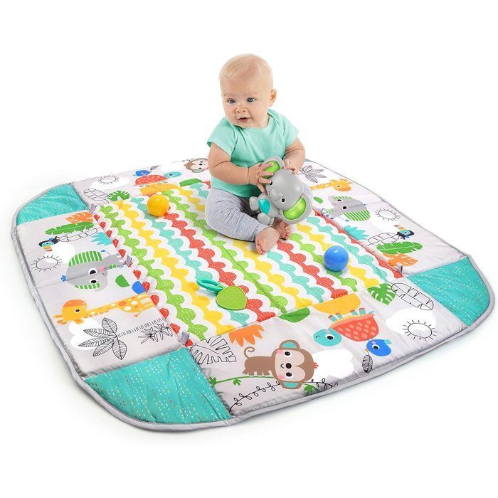 BRIGHT STARTS Tapis d'éveil bébé,  parc à balles, Tropical, 5 modes de jeu - 40 balles - 7 jouets détachables, Cadeau bébé