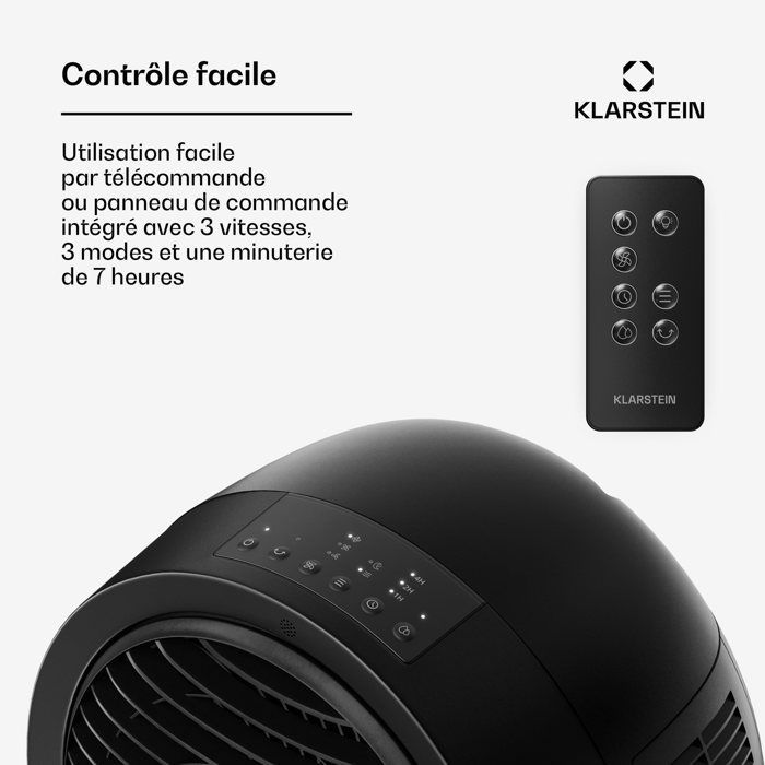 Ventilador enfriador de aire Klarstein Whirlwind - 320 m³/h - 6 l - 30 m² - 3 modos - Control remoto - Modo nocturno