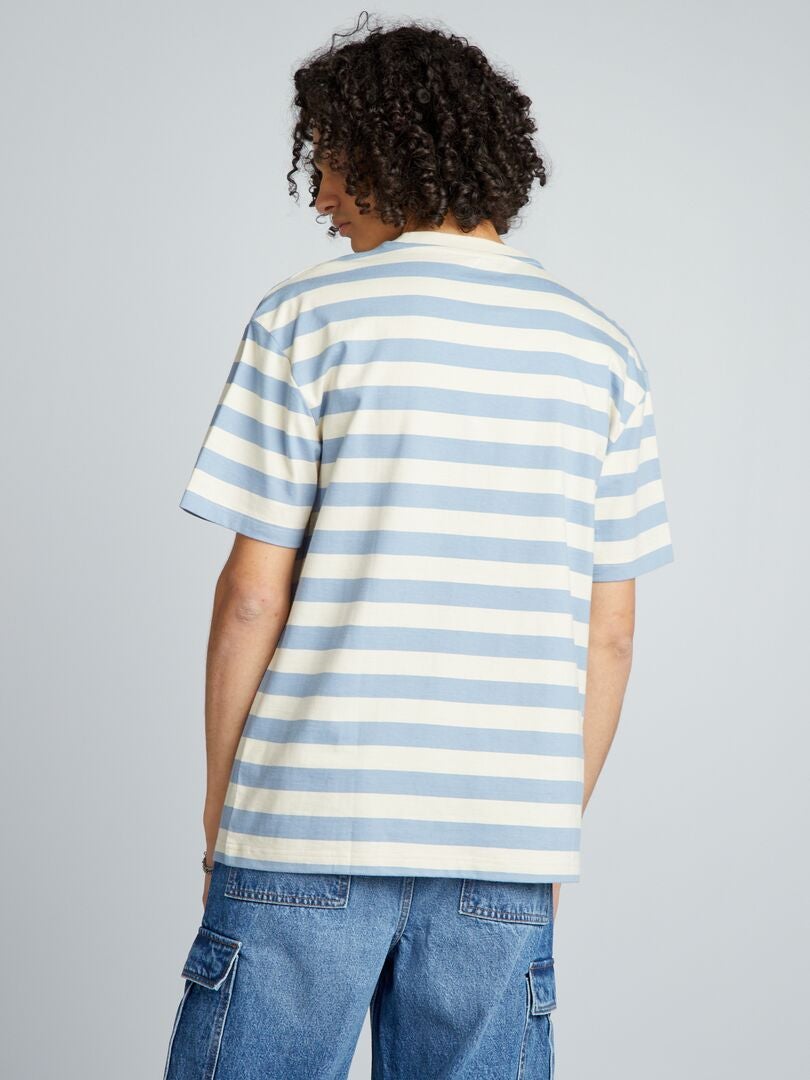 Gestreept katoenen T-shirt - BEIGE