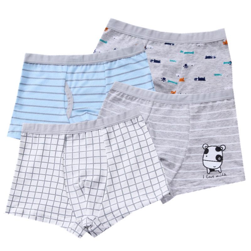 Lot de 4 boxers en coton pour garçons, sous-vêtements enfants, shorts à motifs de dessins animés