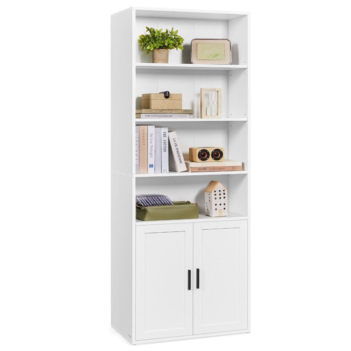 VASAGLE Boekenkast, 6-laags hoge kast met deuren, open opbergmeubel, 24 x 60 x 175 cm, eetkamer, wit