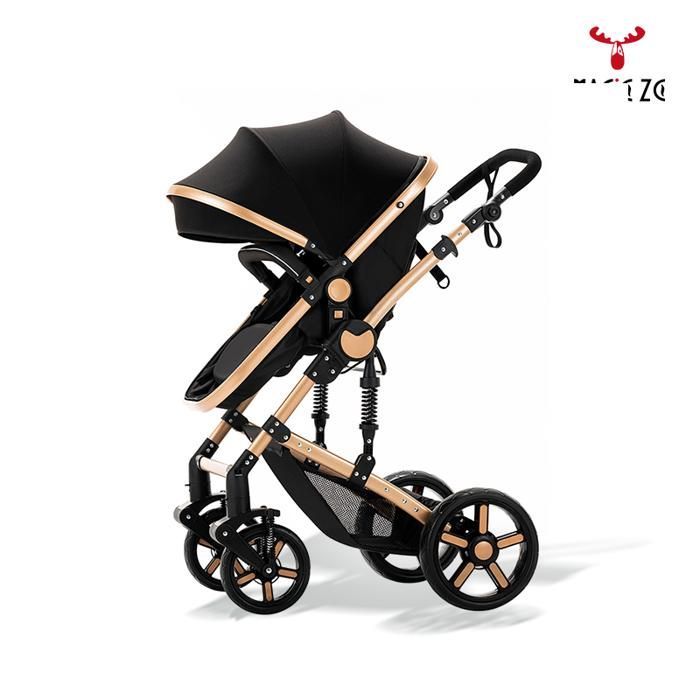 MagicZC Poussettes nouveau né,bebe 3 en 1,pour 0-3 ans,convertible Nacelle,siege auto,Position Allongée,or noir