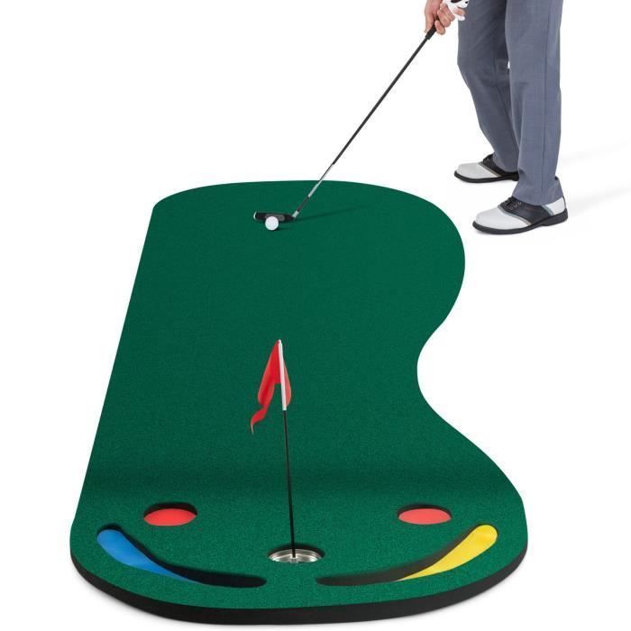 Tapete portátil para practicar golf - COSTWAY - 300 x 96 cm - Superficie True-roll - 3 hoyos - 2 obstáculos