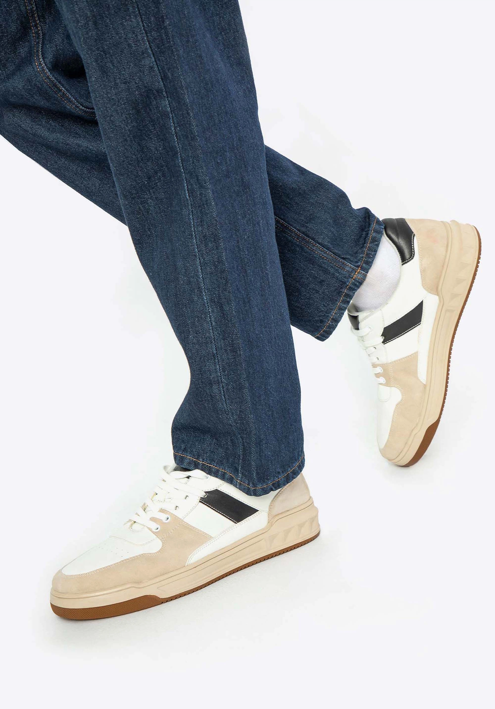 Męskie sneakersy z ekoskóry biało - beżowe