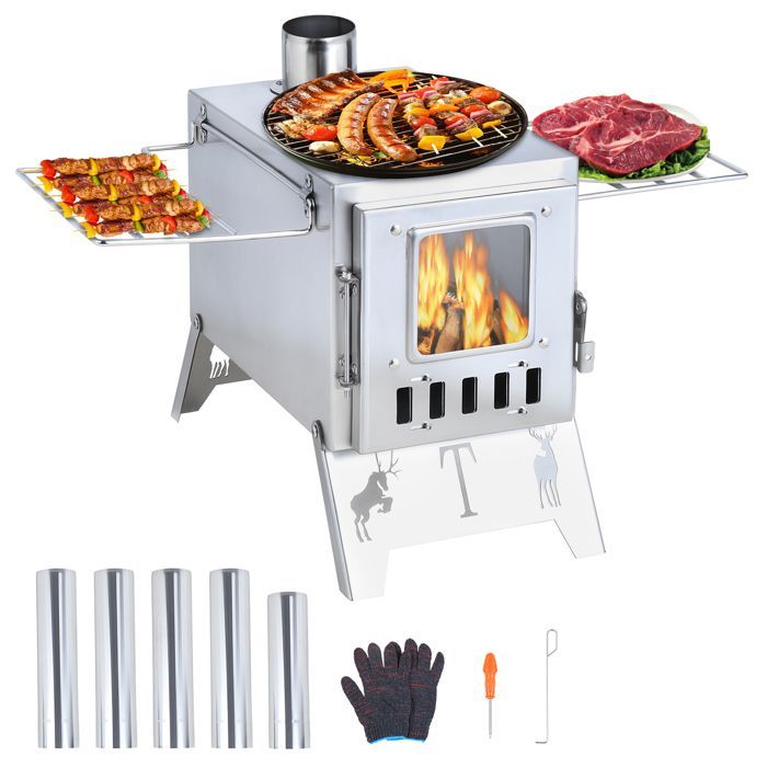 FLASIDU Opvouwbare RVS Houtskoolbarbecue voor in de tuin - Voor 2-3 personen - Kijkvenster - 54x44x144cm