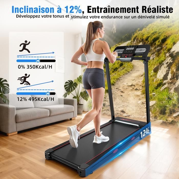 Tapis de course pliable - YEE RUN - 3.0HP - Vitesse max 14 km/h - Pente manuelle 12% - Bluetooth