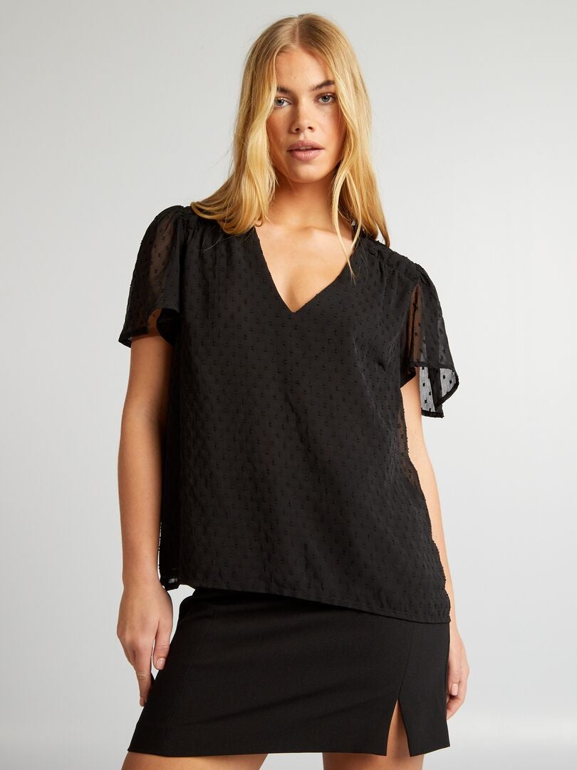 Plumetis blouse - zwart