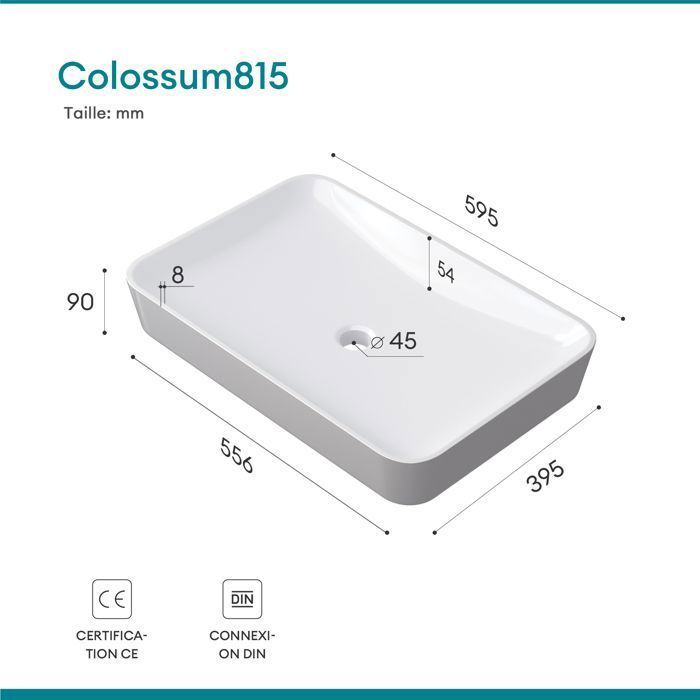 Vasque à poser blanc rectangulaire Mai & Mai - Résine - Col815 - 60cm x 40cm x 9cm