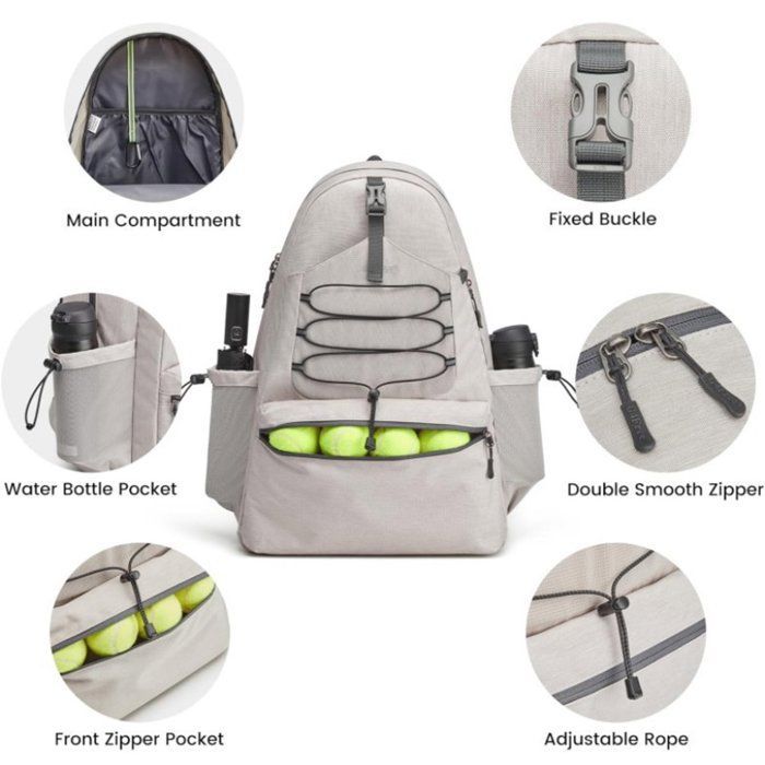 Waterproof tennis bag with compartment for shoes and rackets - Grey