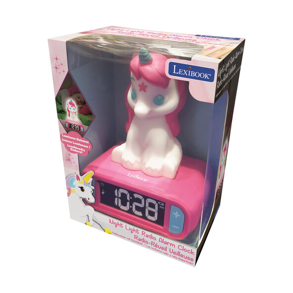 Digital barnevekkerklokke enhjørning, med 3D-nattlysfigur