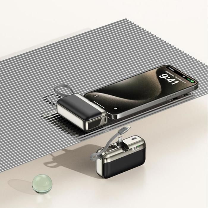 Compacte powerbank van 20000 mAh met geïntegreerde USB-C-aansluiting, 22,5 W snelladen, LED-display, 3 uitgangen, zwart