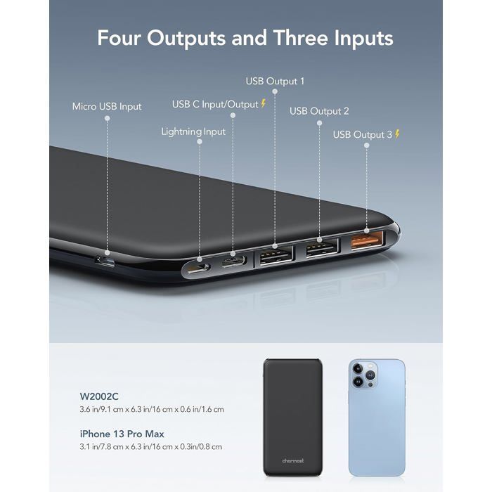 USB C Power Bank 26800mAh External Battery, Quick Charge Compact Airplane Approved with 4 Smart E Ports