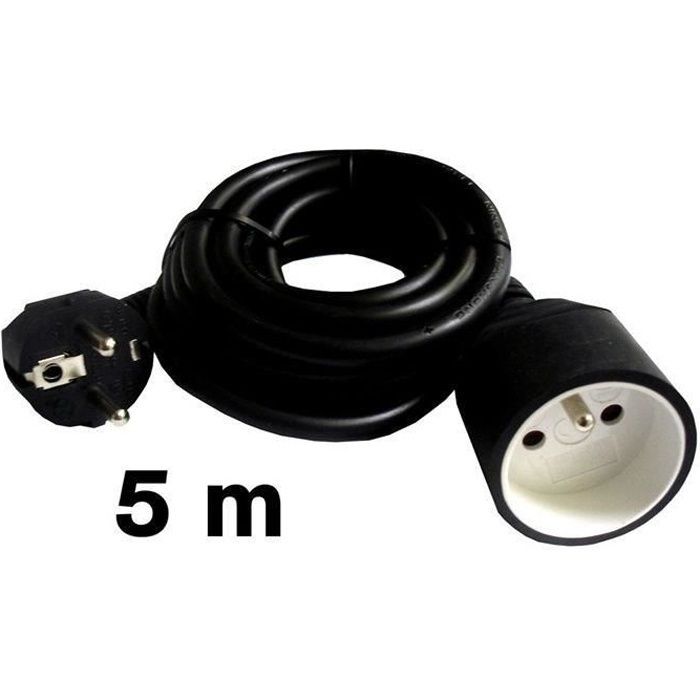 Cable de extensión ZENITECH de 5 m - Cable HO5VVF - 3G1.5 - Negro