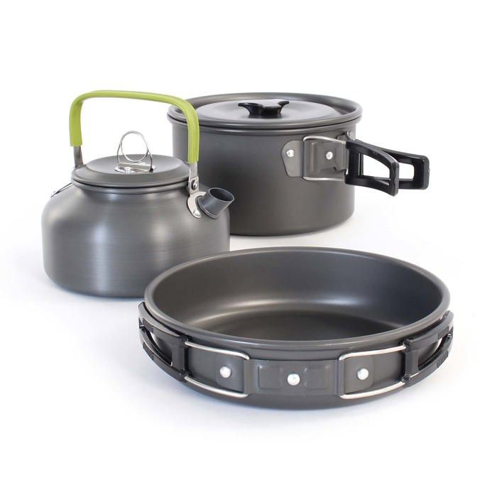 Toboli 12-Piece Camping Cookware Set, Steel/Aluminum, Outdoor Cooking Equipment with Stove, Saucepan, Frying Pan, Kettle