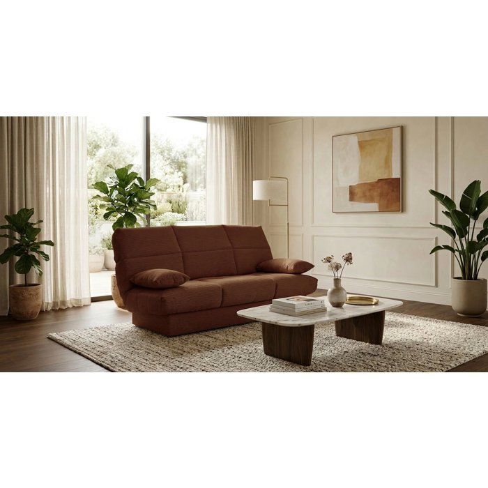 Banquette clic-clac - 3 places - Avec coussins - Tissu Terracotta -190 x 90 x 92 cm - CLEM