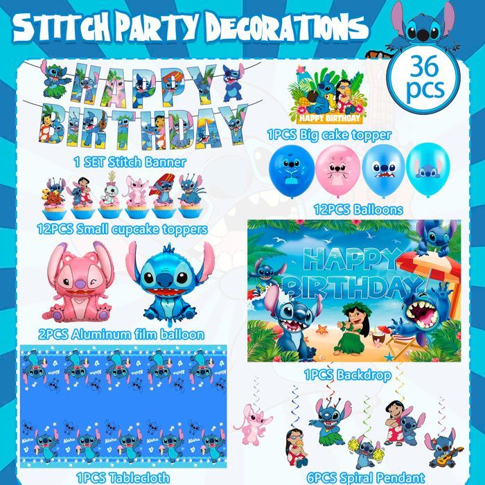 Décoration de fête d'anniversaire - INBOXXARTY - Stitch - Multicolore - Thème enfant - Contemporain